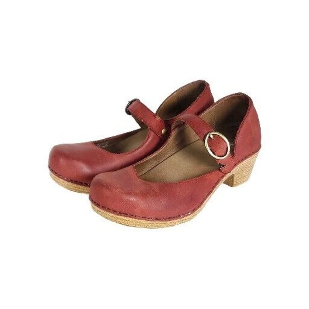 Dansko Women's EU37 US6-6,5 Red Leather Mary Jane Pro Clog Shoes